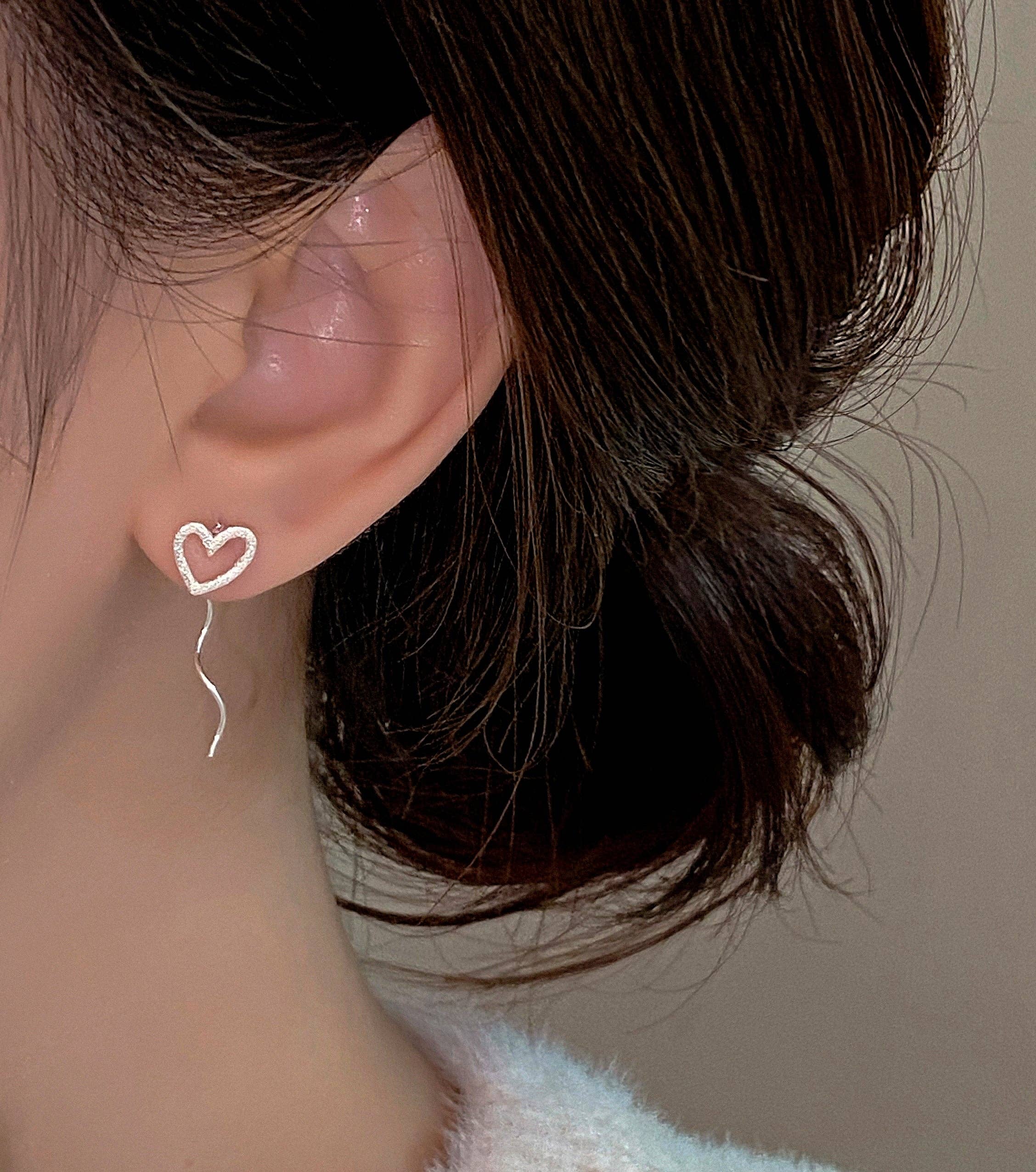 happyzzzsu - Vente Boucles d'oreilles pendantes - Boucles d'oreilles enfileur cœur en argent sterling0