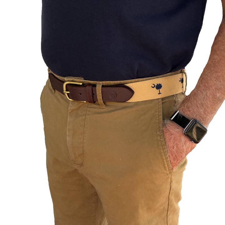 Carolina Crescent Palmetto on Cotton Web for wholesale by Charleston Belt