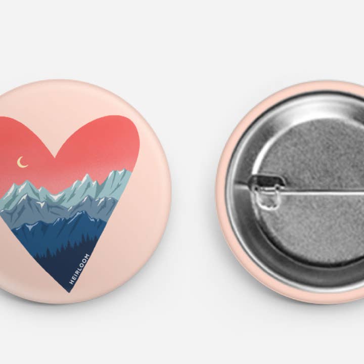 Mountain Love Button Pin for wholesale by Heirloom Design Co.