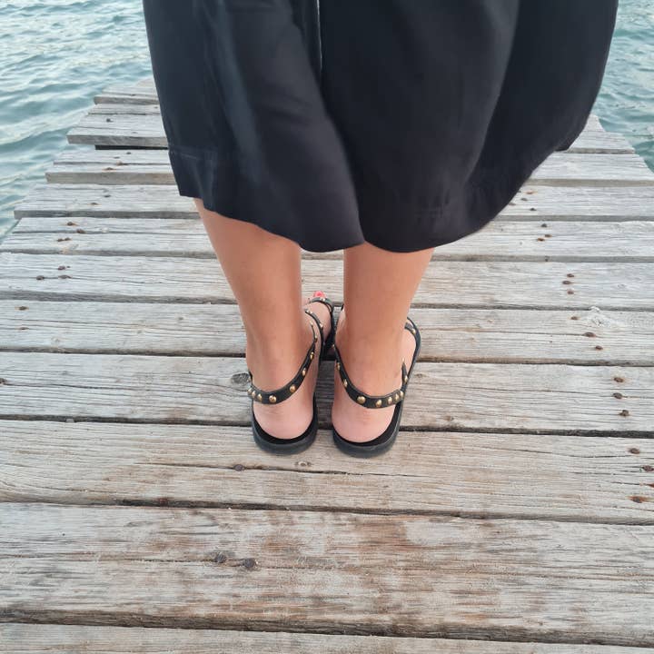 Madammeshushu – Engroshandel sandal - Dame – Black Studs Græsk Læder Sandaler, Gladiator sko4