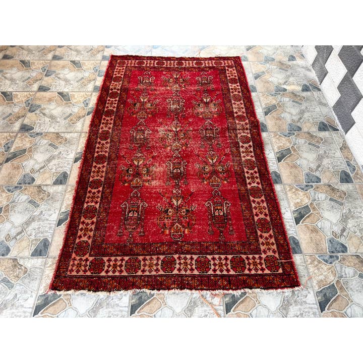 Vintage Wool Rug - Hand-Knotted - Tribal Red for wholesale by Oushak Rugs