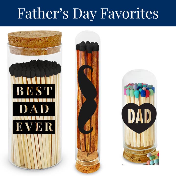 Thankful Greetings - Wholesale Match Holder - For Father's Day - 4" All Black Matches + SUPER DAD + Jar