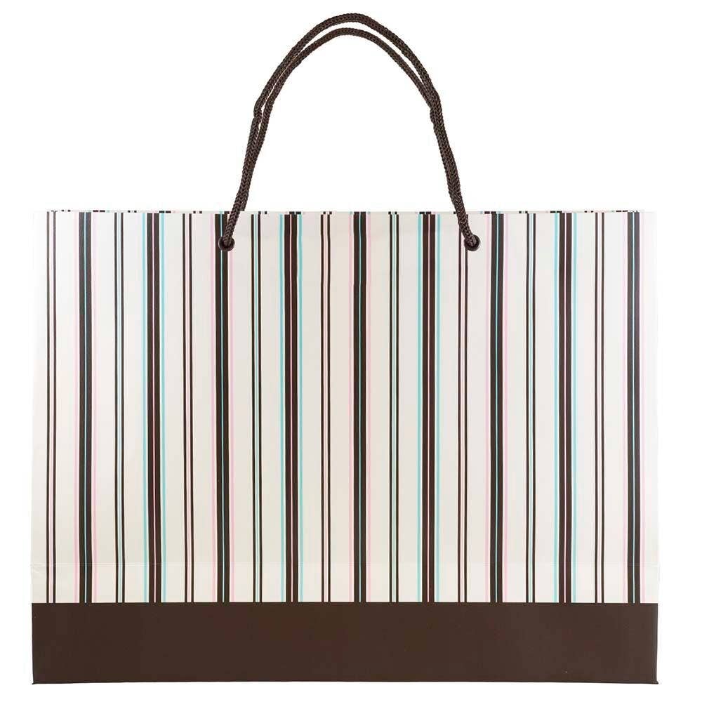 JAM PAPER - Wholesale Gift Bag - Matte Striped Gift Bags w/ Rope Handles, 16x12x6, Brown,1PK1