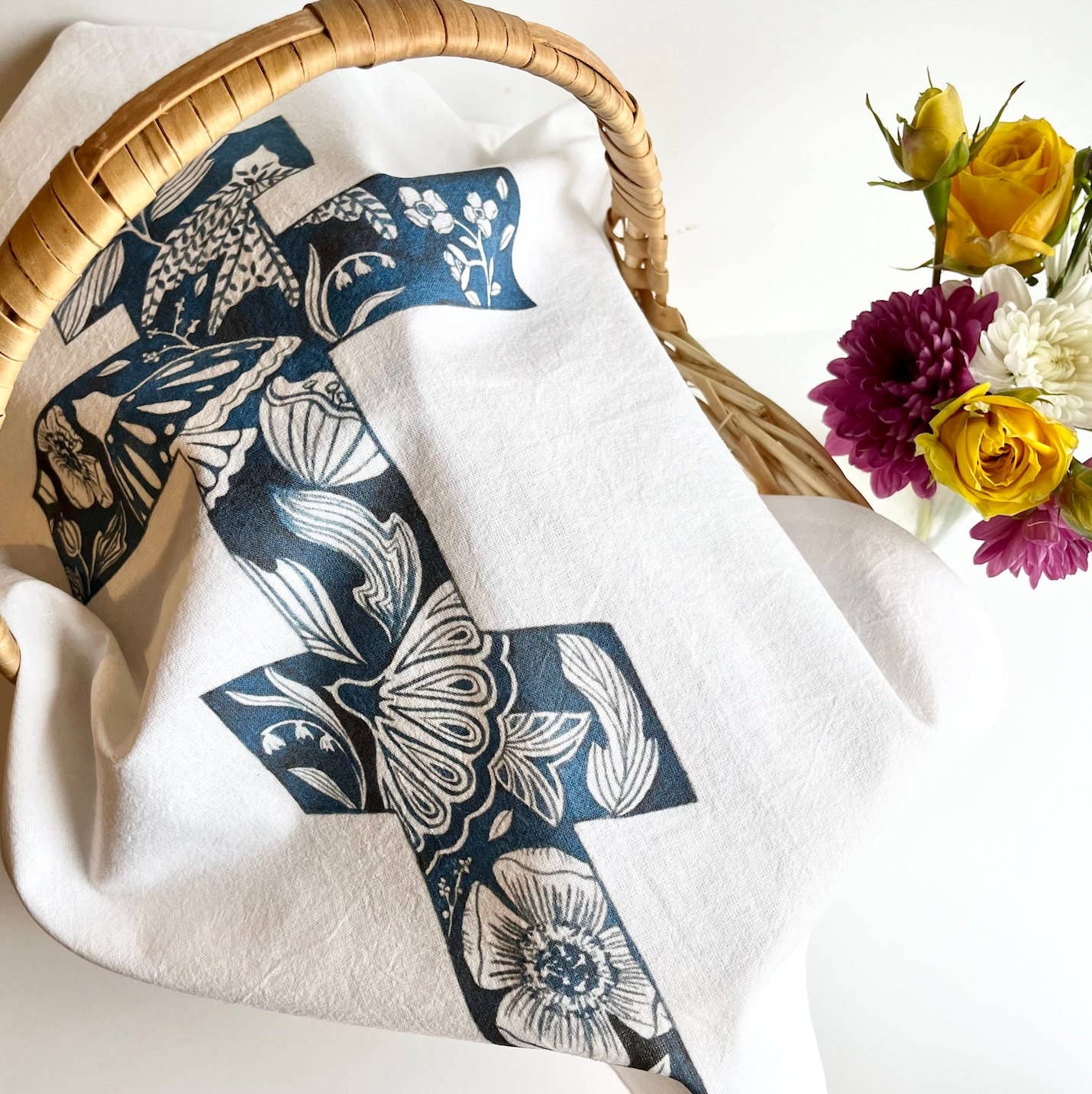 DRAW NEAR DESIGNS, LLC - Wholesale Tea Towel - Cobalt Cross Pascha Basket Cover3