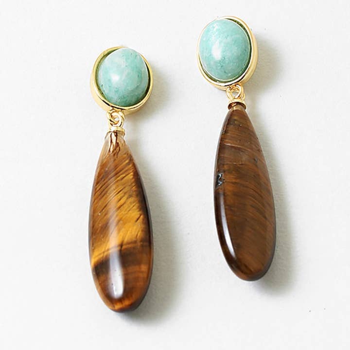 Ohrringe aus Minze und Tigerauge für den Großhandel von Erin McDermott Jewelry