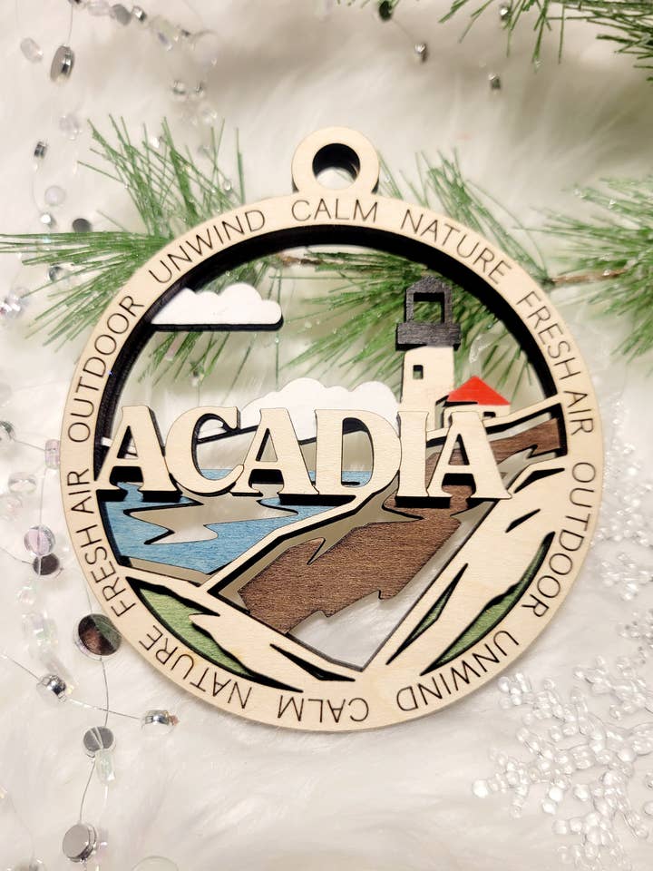 Acadia Maine Park Christmas Travel Camping Ornament for wholesale by A Little Bit of Summer LLC