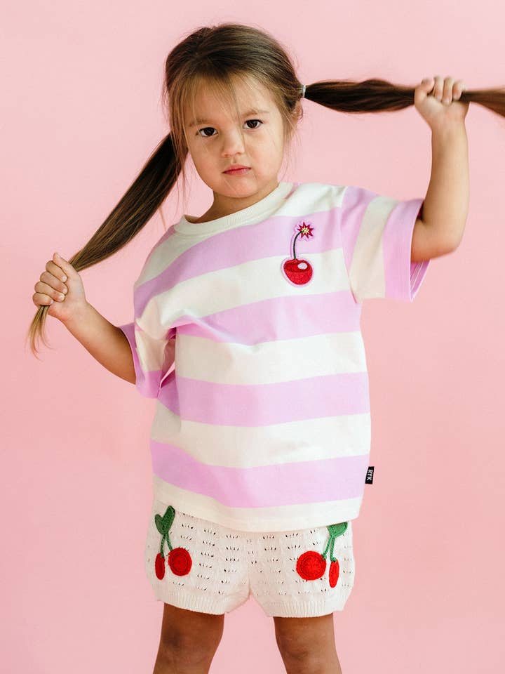 PINK STRIPE SHORT SLEEVE BOXY T-SHIRT for wholesale on Faire3