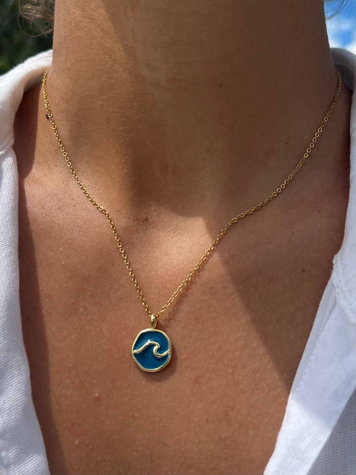Blue Wave Necklace | Waterproof Surfer Beach Jewelry for wholesale by HALT