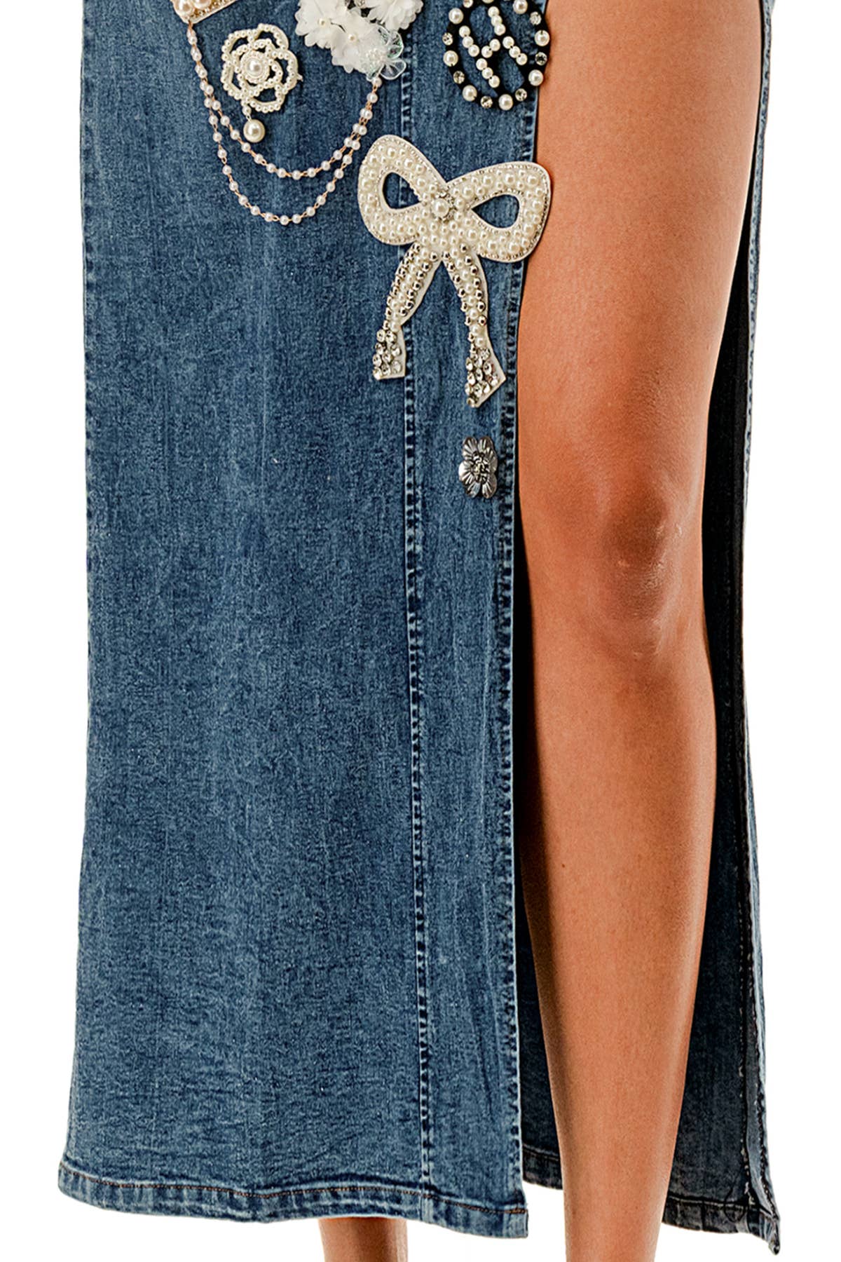 SALT – Großhandel Rock – Damen – (SK3967) No.5 verziertes Jeans-Midirock in 3 Farben13