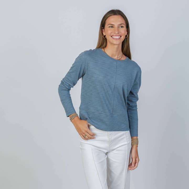Celia Perfect Length Tee in Cool Slate Blue - Long Sleeve for wholesale by erin gray