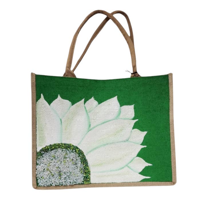 Green and White Sunflower Tote Bag for wholesale by Dana's Uncommon Glass