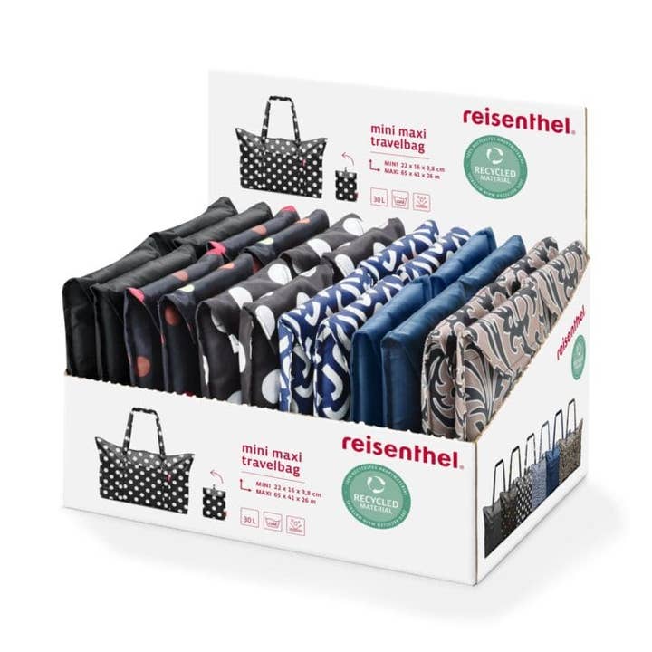 Reisenthel Mini Maxi Travelbag Collection Display for wholesale by REISENTHEL