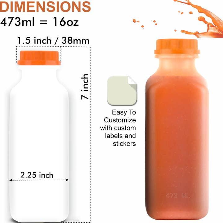 EcoQuality - Wholesale Milk/Juice Bottle - 16Oz Empty Plastic Juice Bottles with Tamper Evident Caps1