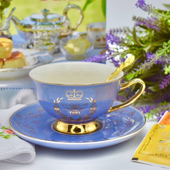 All Little Cute Things - Wholesale Tea Set - Bridgerton Golden Bee Lavender with Gold Teacup and Saucer