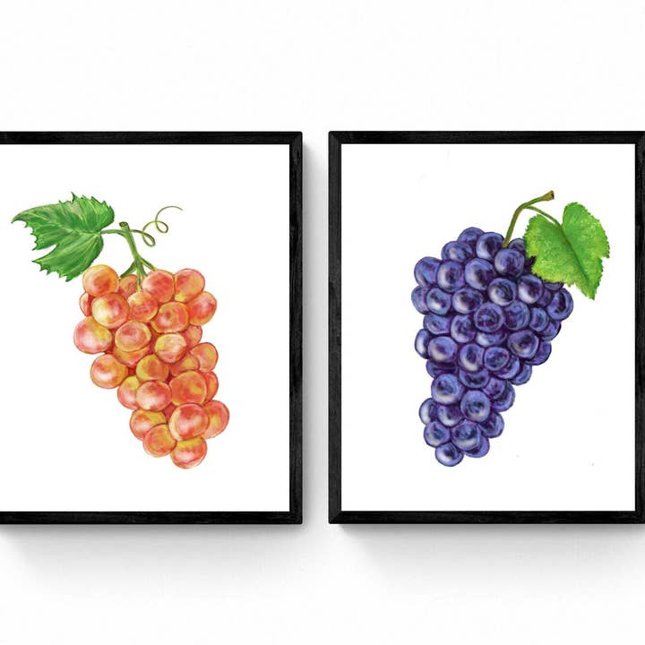 MerikaArt – Impressão artística por atacado – Impressão de Arte de Uva Moscatel Rosa e Preta, Arte de Vinho, Pintura de Parede de Cozinha, Decoração de Sala de Jantar, Ilustração de Fruta, Decoração de Parede de Casa de Campo3