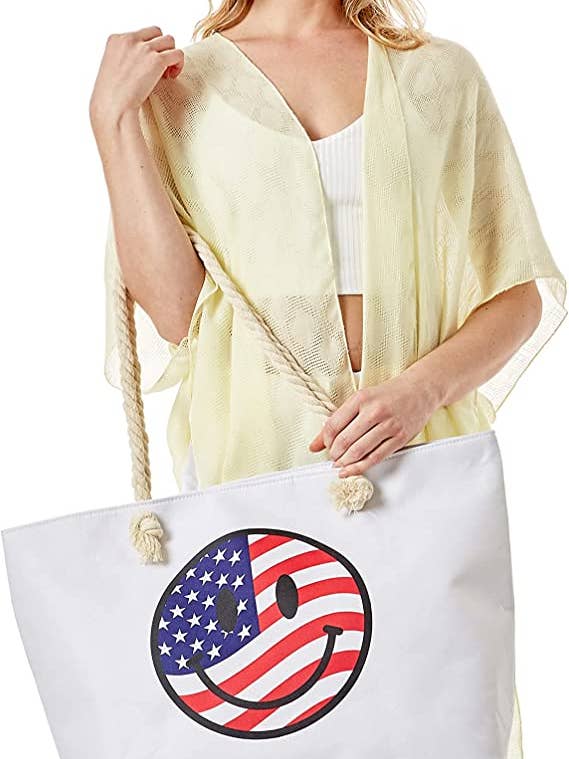 Beach Tote - Smiley Face (USA) for wholesale by Funky Junque