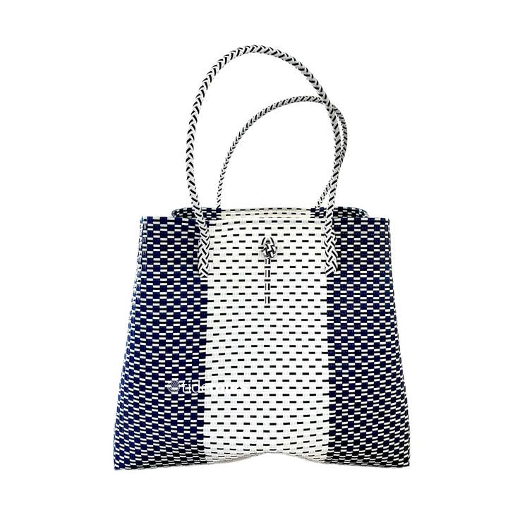 Pure Di Casa - Vente Tote bag – femme - Studio Coast – Tote tissé bleu marine et blanc avec panneau central