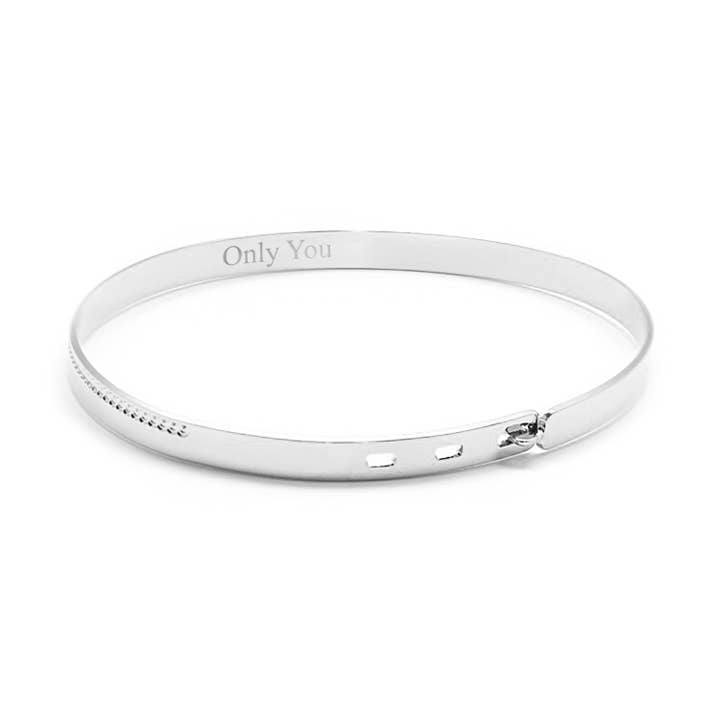 Silver 925 Pearl Ribbon Bangle for Women Engraving Only You for wholesale by Petits Trésors