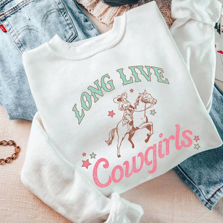 Long Live Cowgirls Horse Crew Neck Sweatshirt for wholesale by Portland and Peel