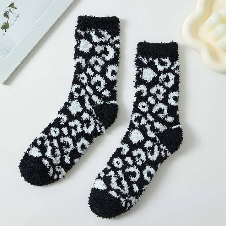 ASSORTED COLORS Leopard Pattern Fuzzy Winter Socks for wholesale on Faire
