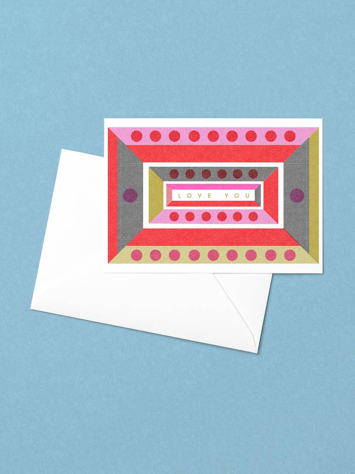 Tarjeta risográfica geométrica Love You para venta al por mayor de Mezzaluna Studio