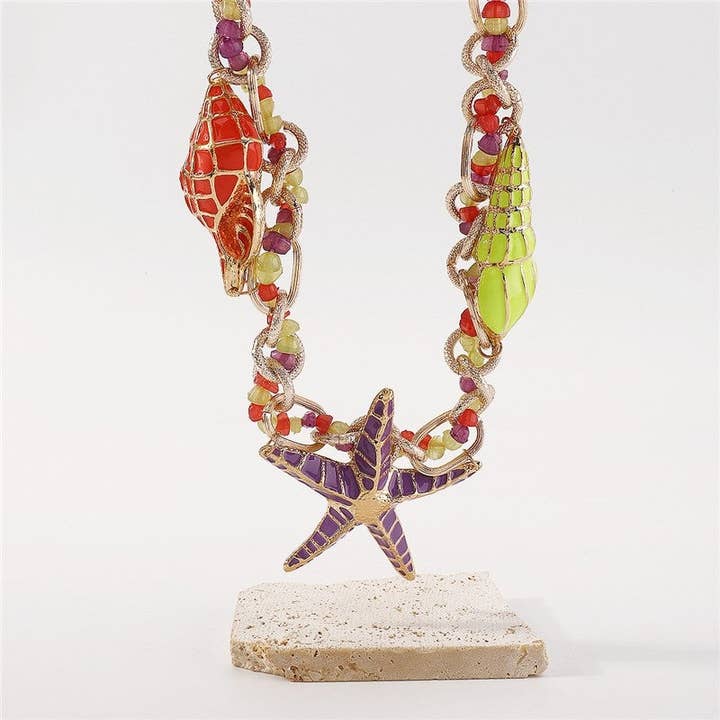 D GOLD Starfish Shell Exaggerated Bead Necklace for wholesale on Faire3