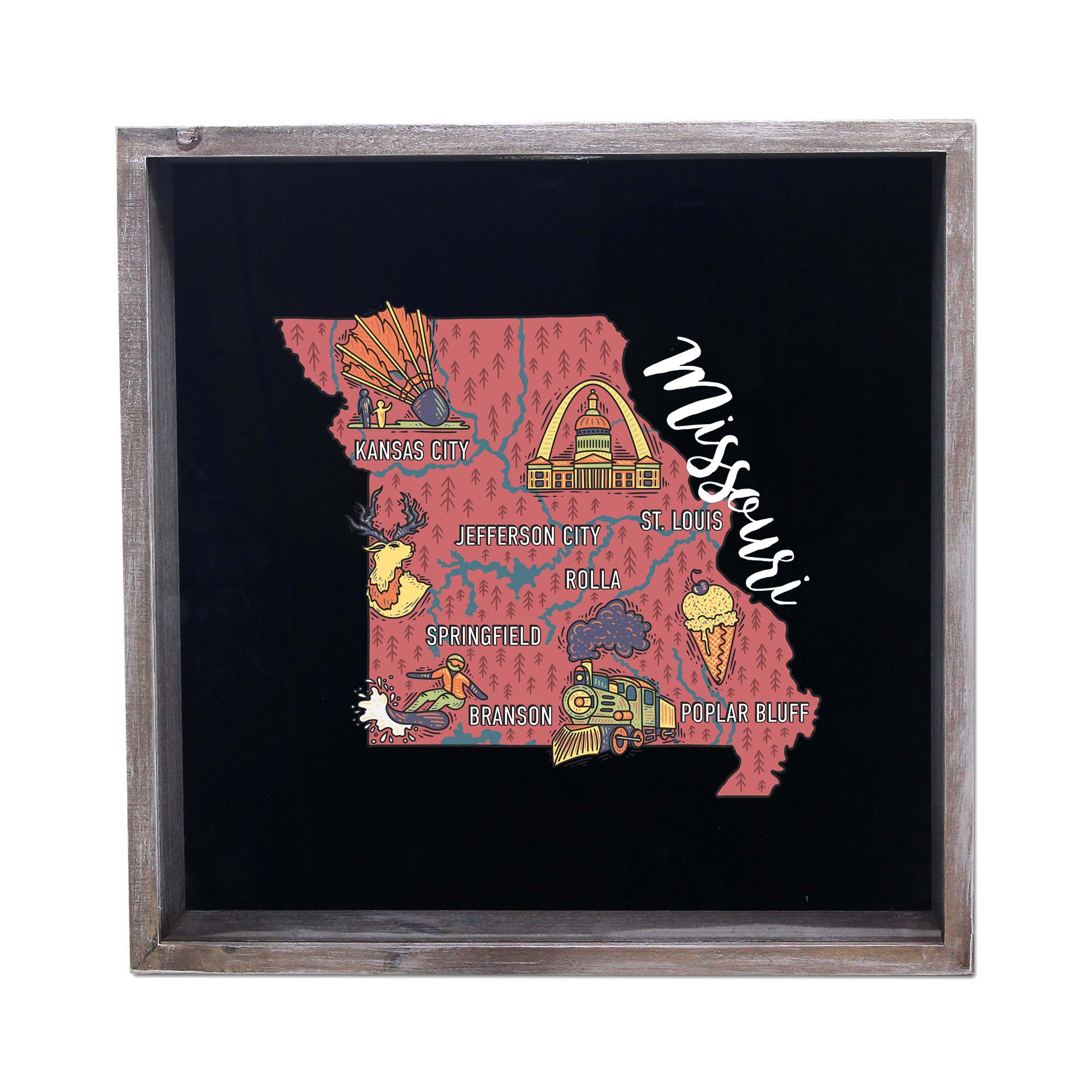 Torched Products - Wholesale Sign - State Map Design Shadow Box - Gray21