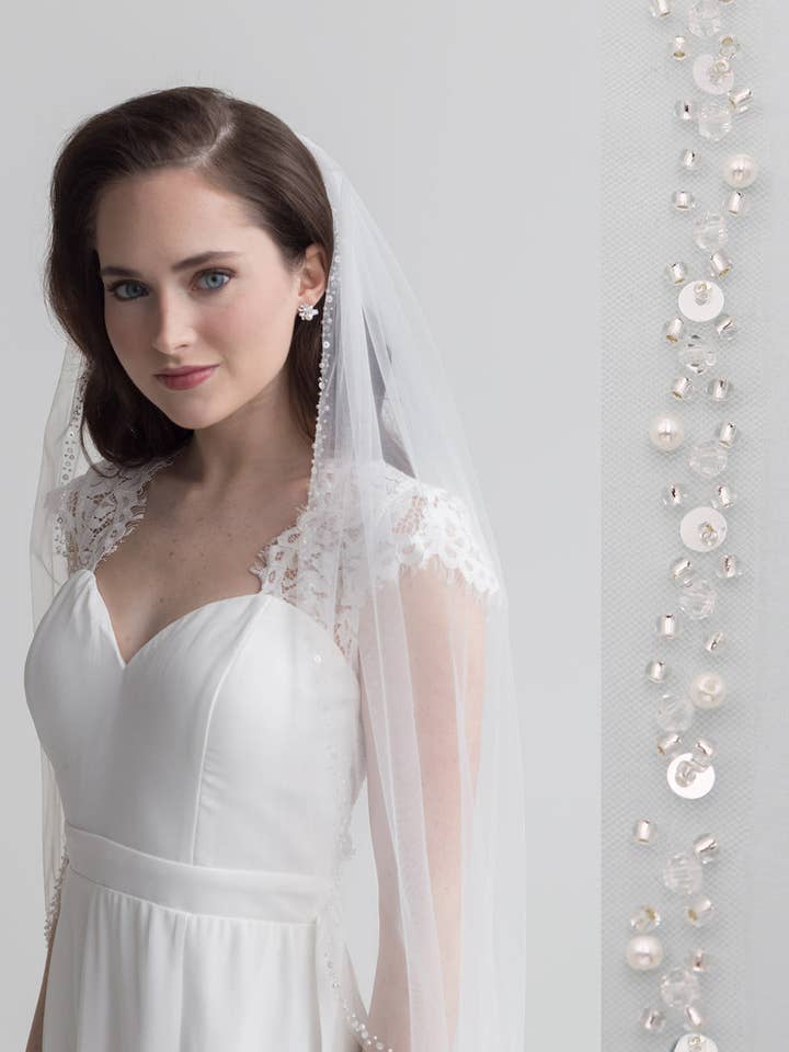 Pearl and Crystal Beaded Wedding Veil for wholesale by allureweddingjewelry
