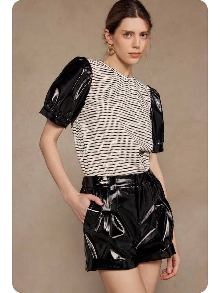 Strut & Bolt - Wholesale Blouse - Women's - Faux Leather Sleeve Texture Knit Tee Top8