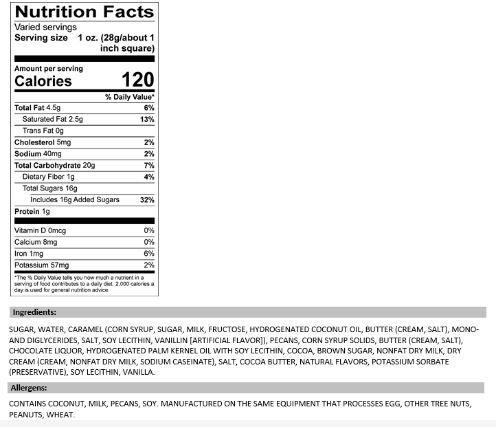 Valley Fudge & Candy - Wholesale Fudge - Chocolate Caramel Pecan 1/2 lb. Fudge Bar1