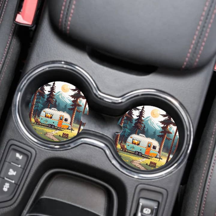 Prairie Chicken Sticker Shop & Gifts - Vente Sous-verre pour voiture – unisexe - Ensemble de sous-verres en néoprène pour camping-car1