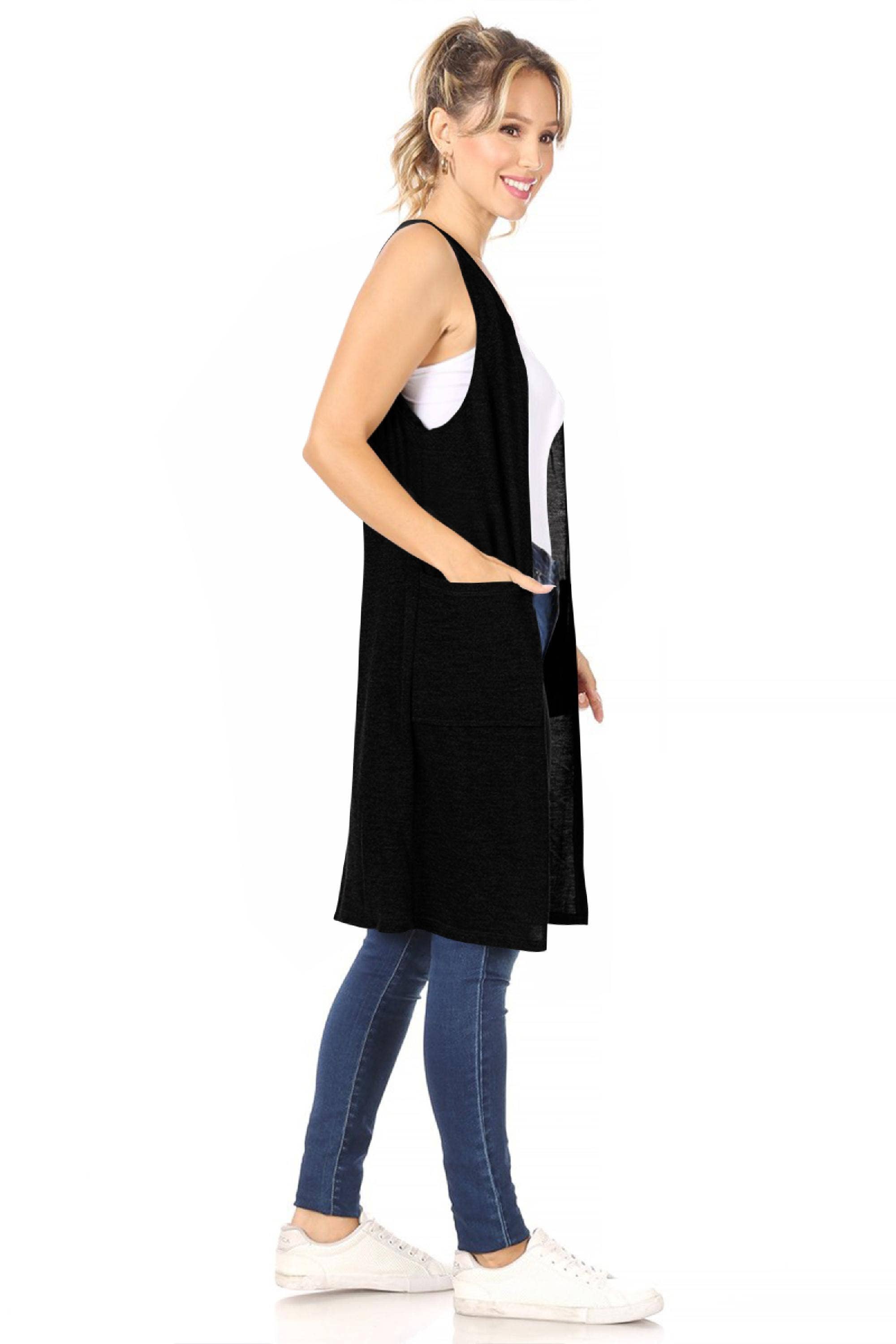 MOA COLLECTION - Wholesale Outerwear Vest - Women's - Women's Casual Solid Knit Long Vest with Pockets17