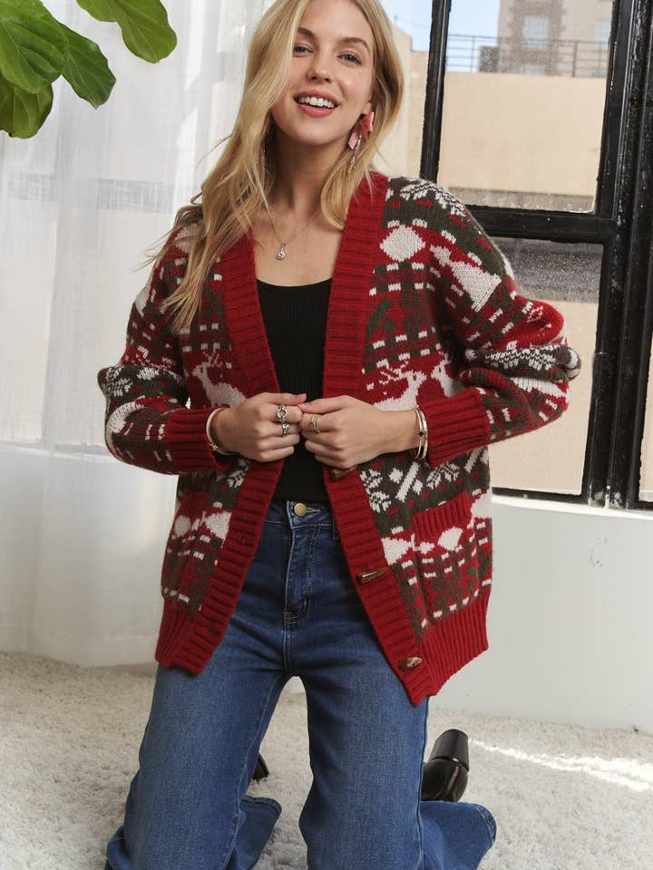 CESW3789-PRINT LONG SLEEVES KNIT SWEATER CARDIGAN for wholesale by ADORA LA