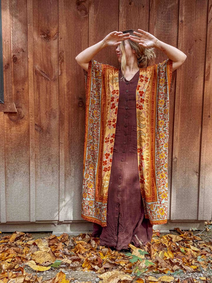 Gardenbelle Shop - Wholesale Kimono - Women's - Fall Printed Long Duster Kimono, Floral Long Open Kimono5