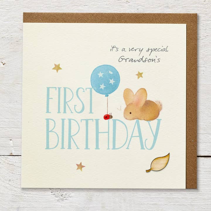 GRANDSON FIRST BIRTHDAY GREETING CARD FOR BABY for wholesale by Ginger Betty Ltd