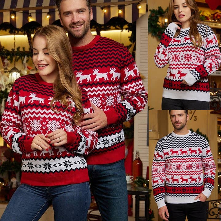 Masyal - Wholesale Knitted jumper – unisex - Couple Christmas Reindeer Jacquard Sweaters3