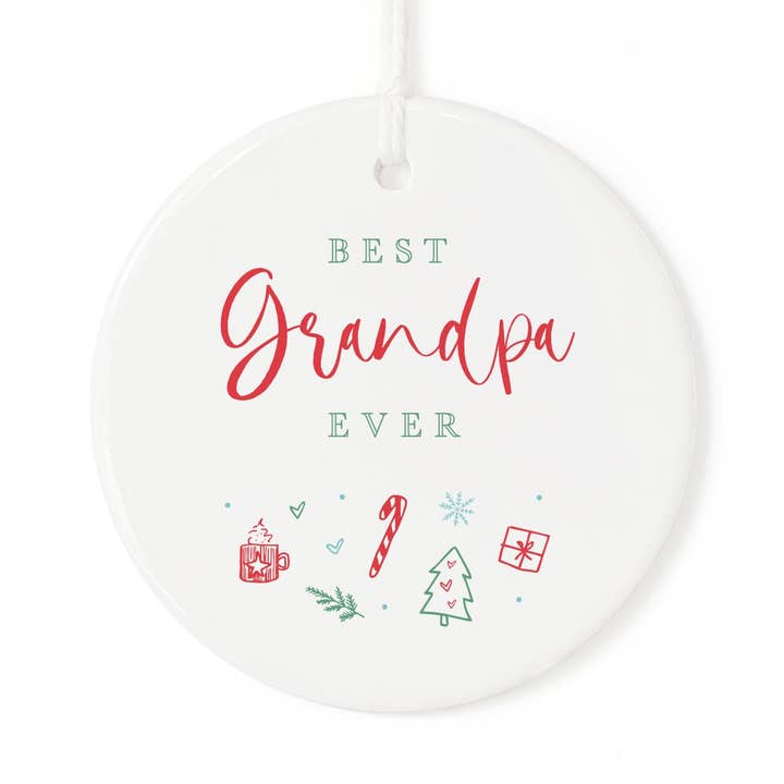 Best Grandpa Ever Christmas Ornament with Ribbon and Box for wholesale by The Cotton & Canvas Co.