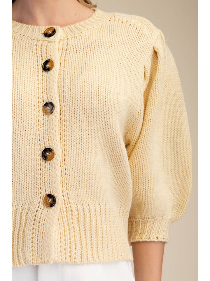 Glam - Wholesale Knit Sweater - Women's - Short Puff Sleeve Button Down Sweater - Reorder Friendly23