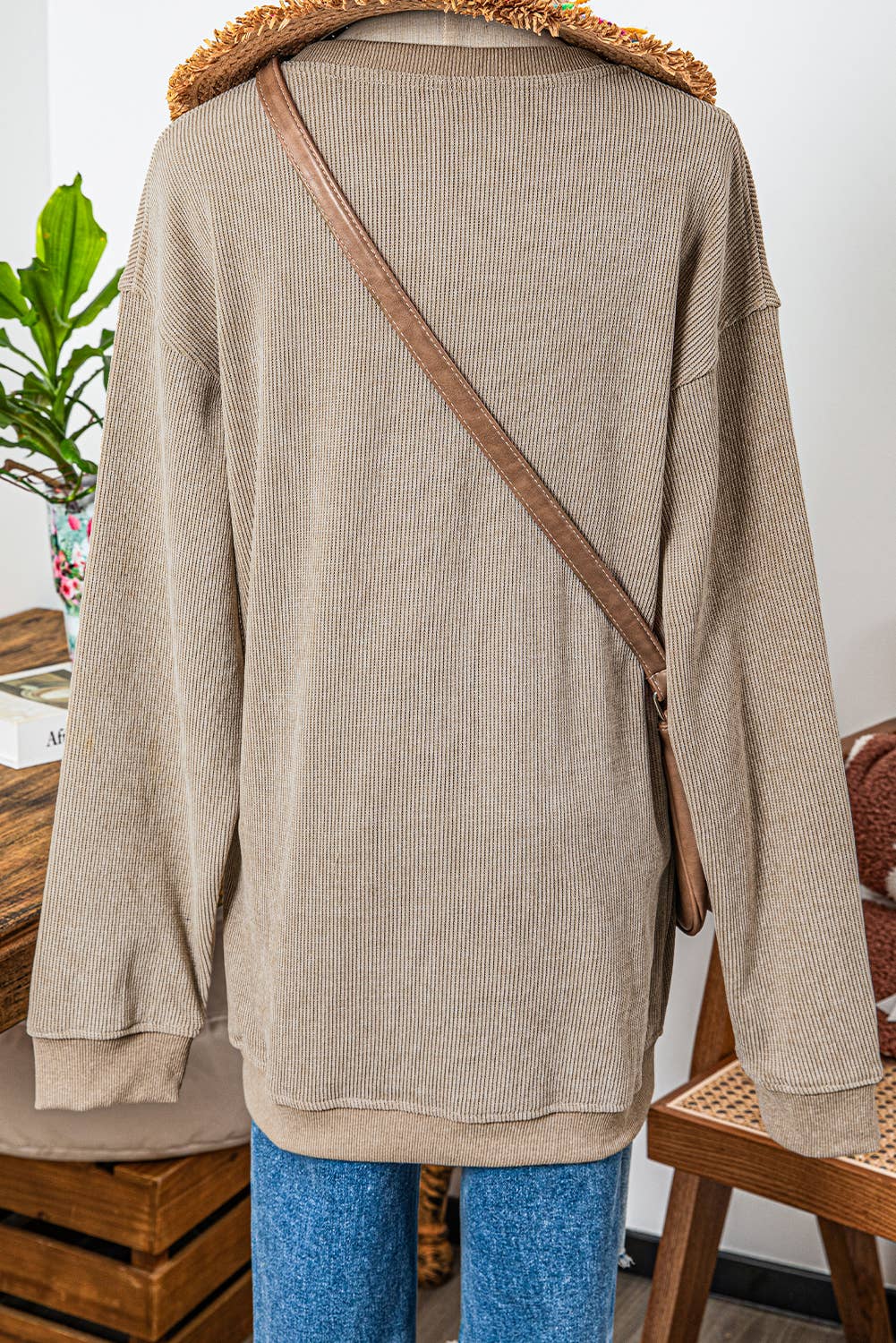 fashionworks - Wholesale Sweatshirt - Women's - Fashion-W Ribbed Knit Round Neck Pullover Sweatshirt*S-2XL2