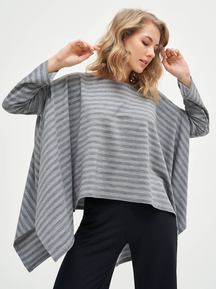 Damen Wolloversize-Hemd mit Streifen für den Großhandel von linenease