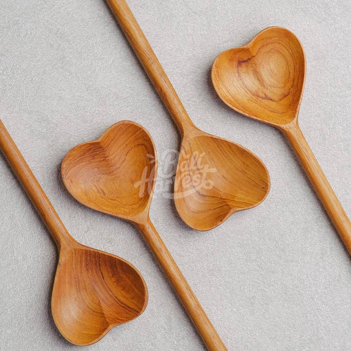 Bali Harvest - Wholesale Serving Utensil - Heart Teak Root Wooden Spoon - Breakfast Dessert Gift Spoon1