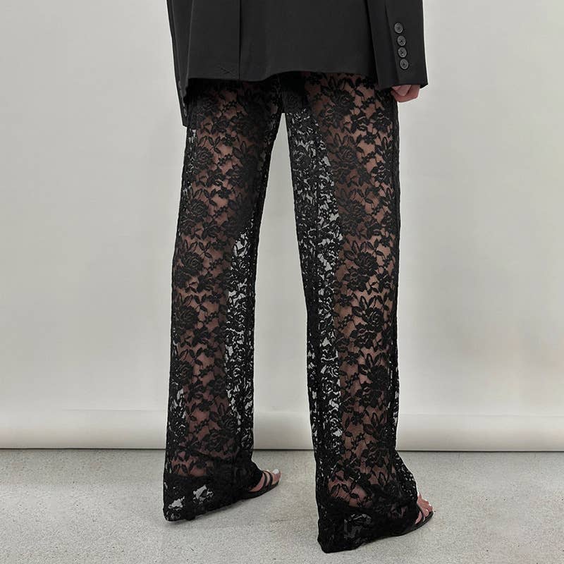HIDDENBRAND - Wholesale Pants - Women's - Lace See-Through High Waisted Straight Leg Pants2