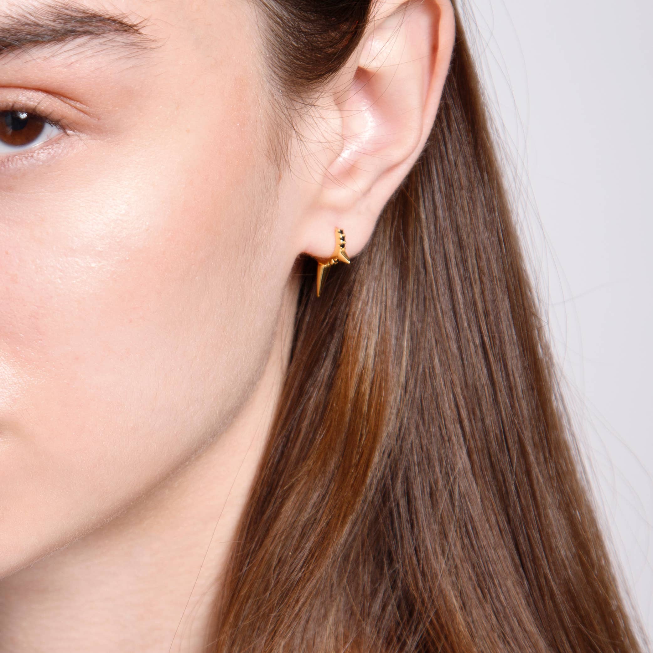 HolyBang Jewels - Wholesale Hoop Earrings - TRIPLE SPIKE ONYX HOOP EARRINGS  - E-H1017 / E-H10403