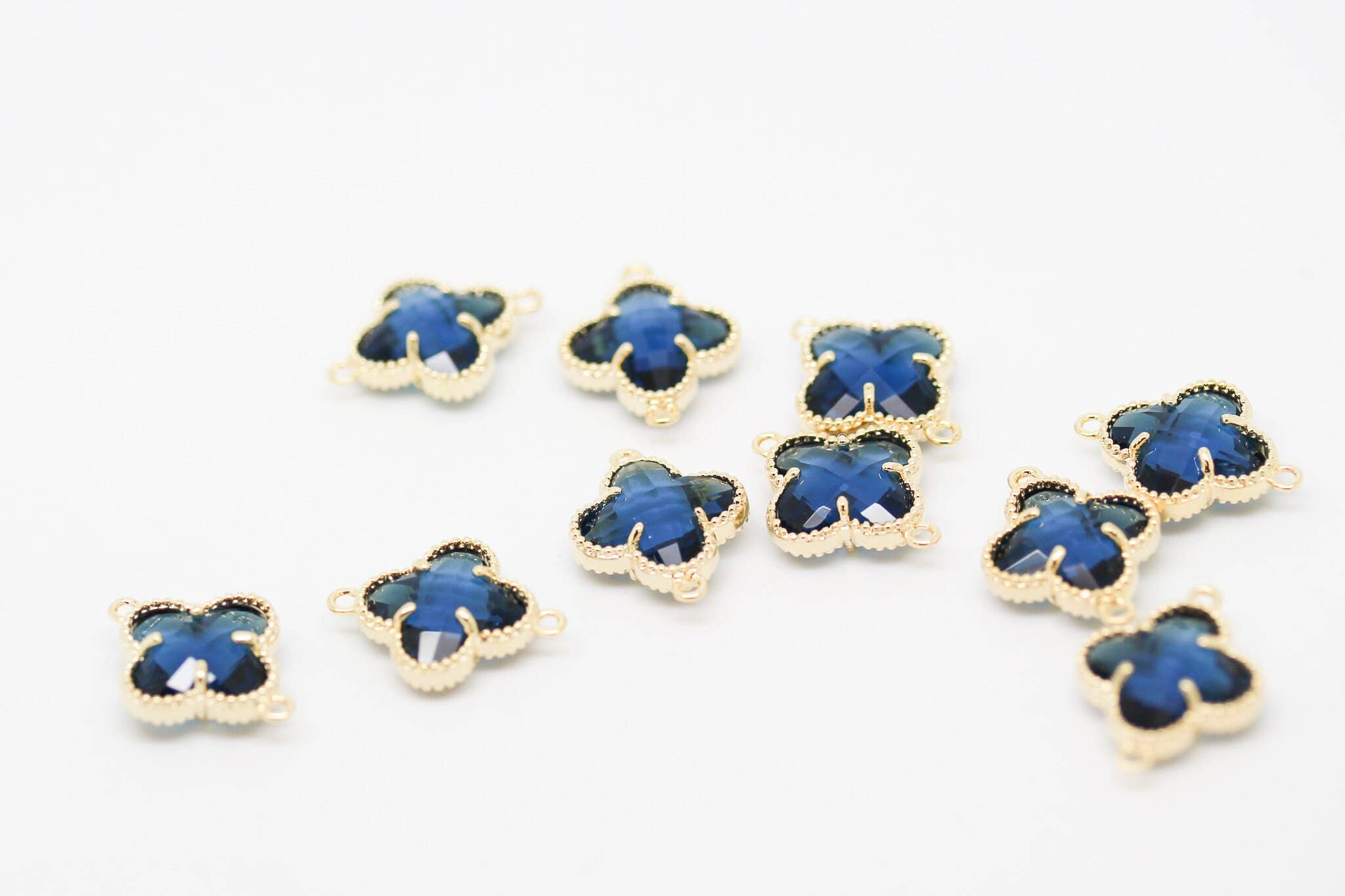 Jewel Pledge - Wholesale Individual Charm/Pendant - 3 pcs London Blue Topaz CZ Four Leaf Clover Connectors2