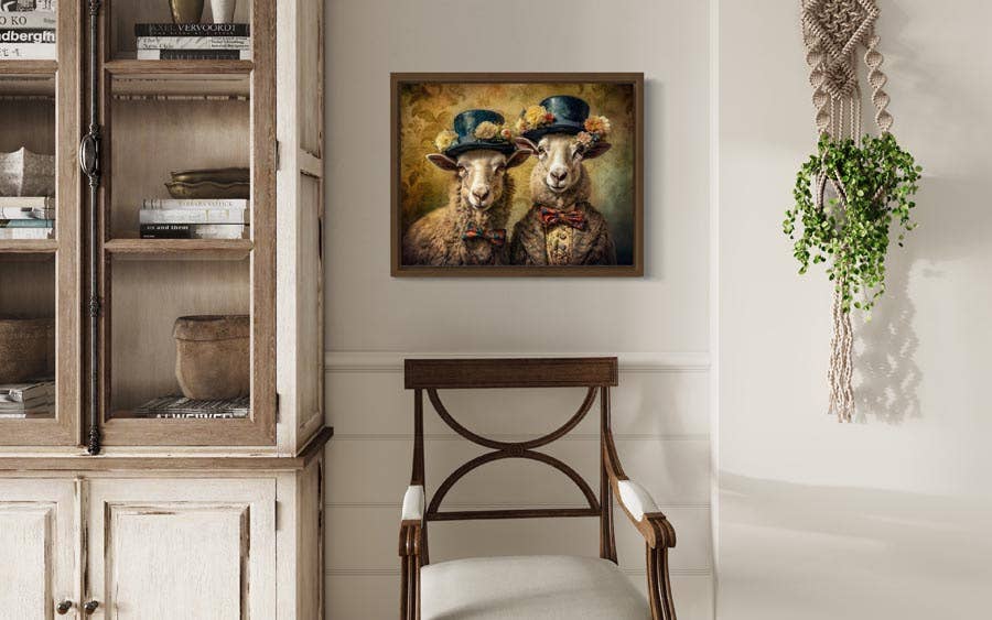 Salty Alyce - Wholesale Art Print - Vintage Gentlemen Lamb In Bow Tie AXS452