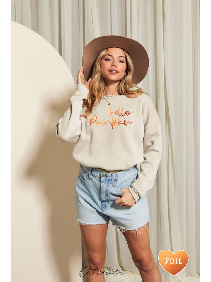 OAT COLLECTIVE - Wholesale Graphic Sweatshirt - Women's - HELLO PUMPKIN Foil Mineral Graphic Sweatshirt