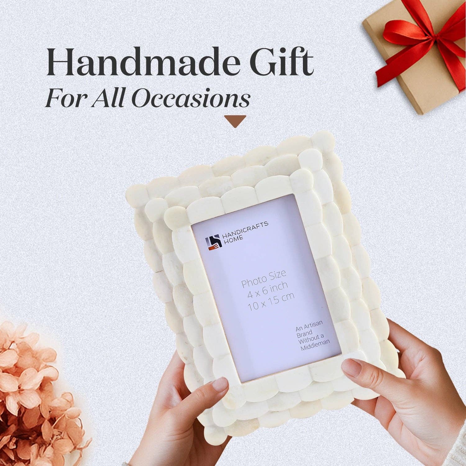 Handicrafts Home - Wholesale Picture Frame - Picture Frame Scalloped Arts Bone Inlay White 4x66