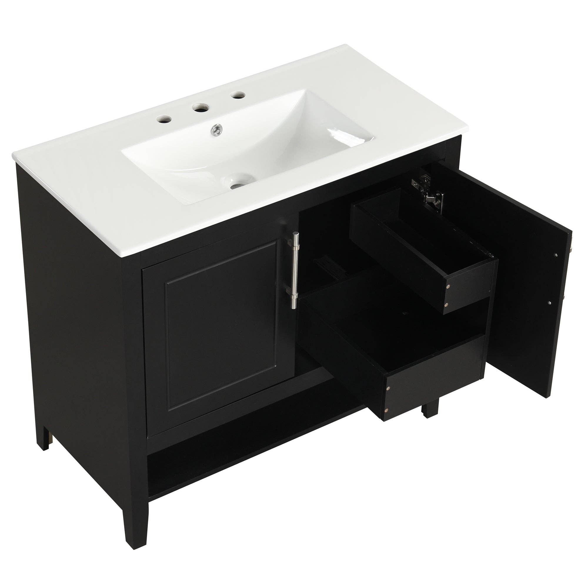 Orange County Decor - Wholesale Cabinet - 36" Bathroom Vanity With Sink, Multi Functional Bathroom Cabinet With Doors And Drawers, Mdf Frame And Mdf Board, Black Black Solid Wood Mdf23