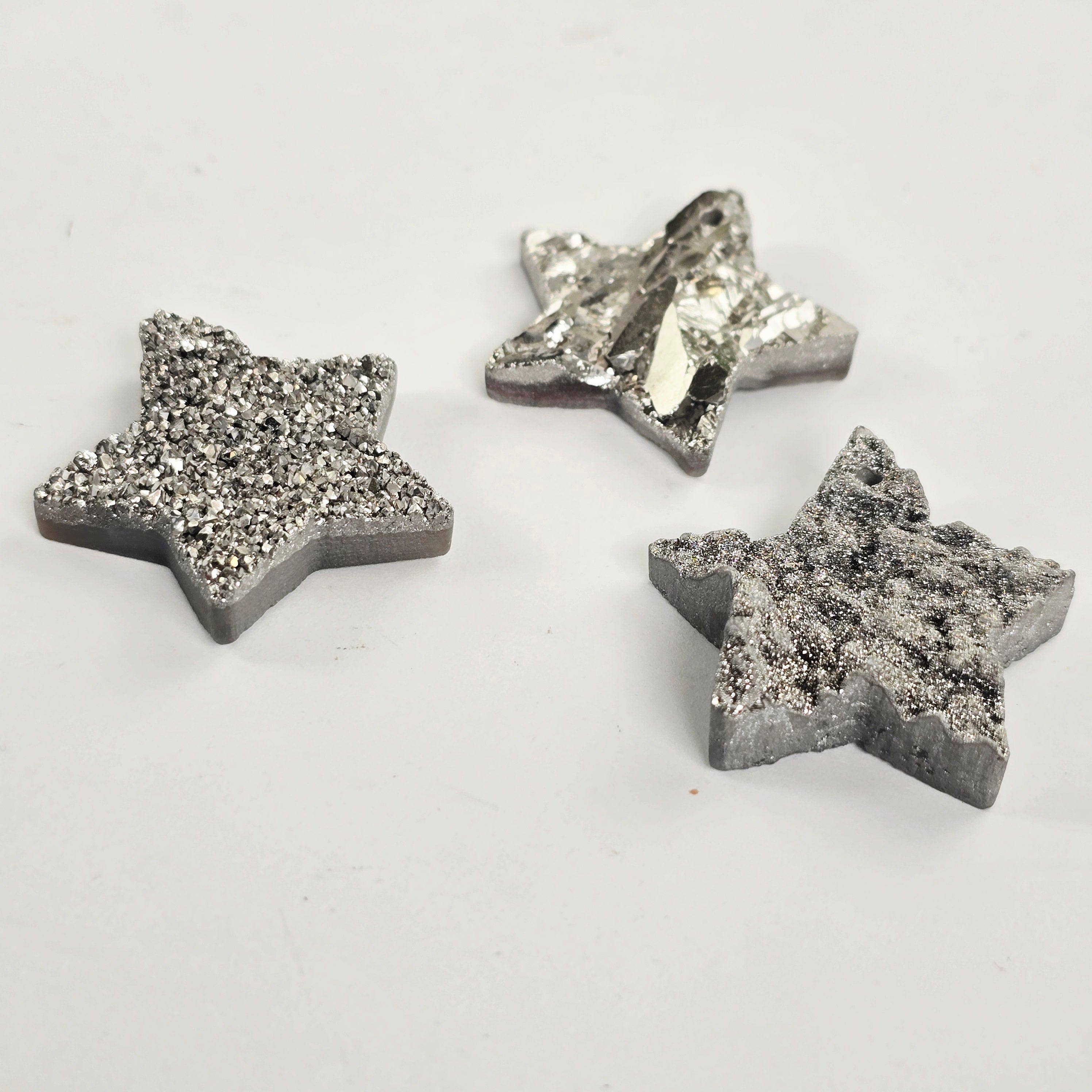 Rock Paradise - Wholesale Individual Charm/Pendant - Mystic Silver Titanium Coated Druzy Crystal Star Pendants - Top Front Drilled2
