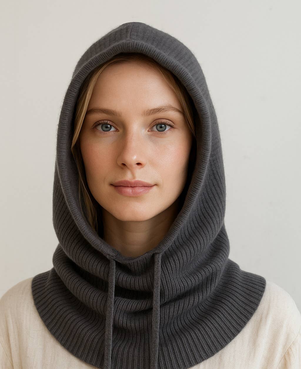 SUNNY STUDIO - Wholesale Poncho - Women's - Ribbed knit balaclava with adjustable drawstrings3